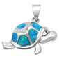 Blue Opal & Cz Turtle .925 Sterling Silver Pendant