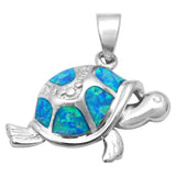 Blue Opal & Cz Turtle .925 Sterling Silver Pendant