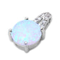 Round White Fire Opal & Cubic Zirconia .925 Sterling Silver Pendant