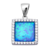   Square Blue Opal & Cubic Zirconia .925 Sterling Silver Pendant
