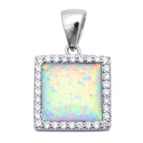   Square White Fire Opal & Cubic Zirconia .925 Sterling Silver Pendant