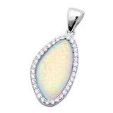 Beautiful White Fire Opal & Cubic Zirconia .925 Sterling Silver Pendant