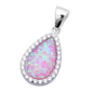 Pear Shape Pink Opal & Cubic Zirconia .925 Sterling Silver Pendant