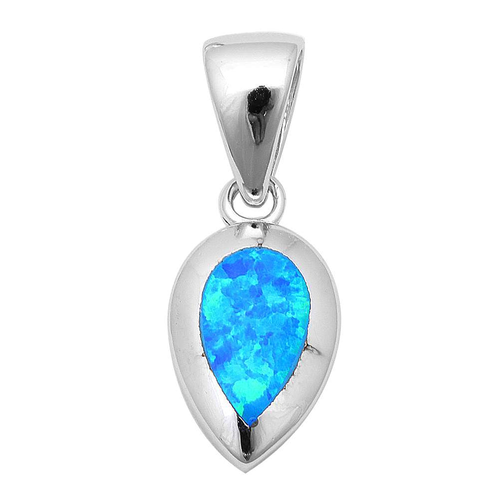Pear Shape Blue Opal .925 Sterling Silver Pendant