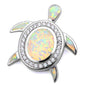 White Fire Opal & Cubic Zirconia Turtle .925 Sterling Silver Pendant