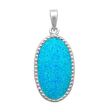 Solid Oval Blue Fire Opal .925 Sterling Silver Pendant