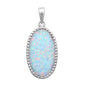 Solid Oval White Fire Opal .925 Sterling Silver Pendant