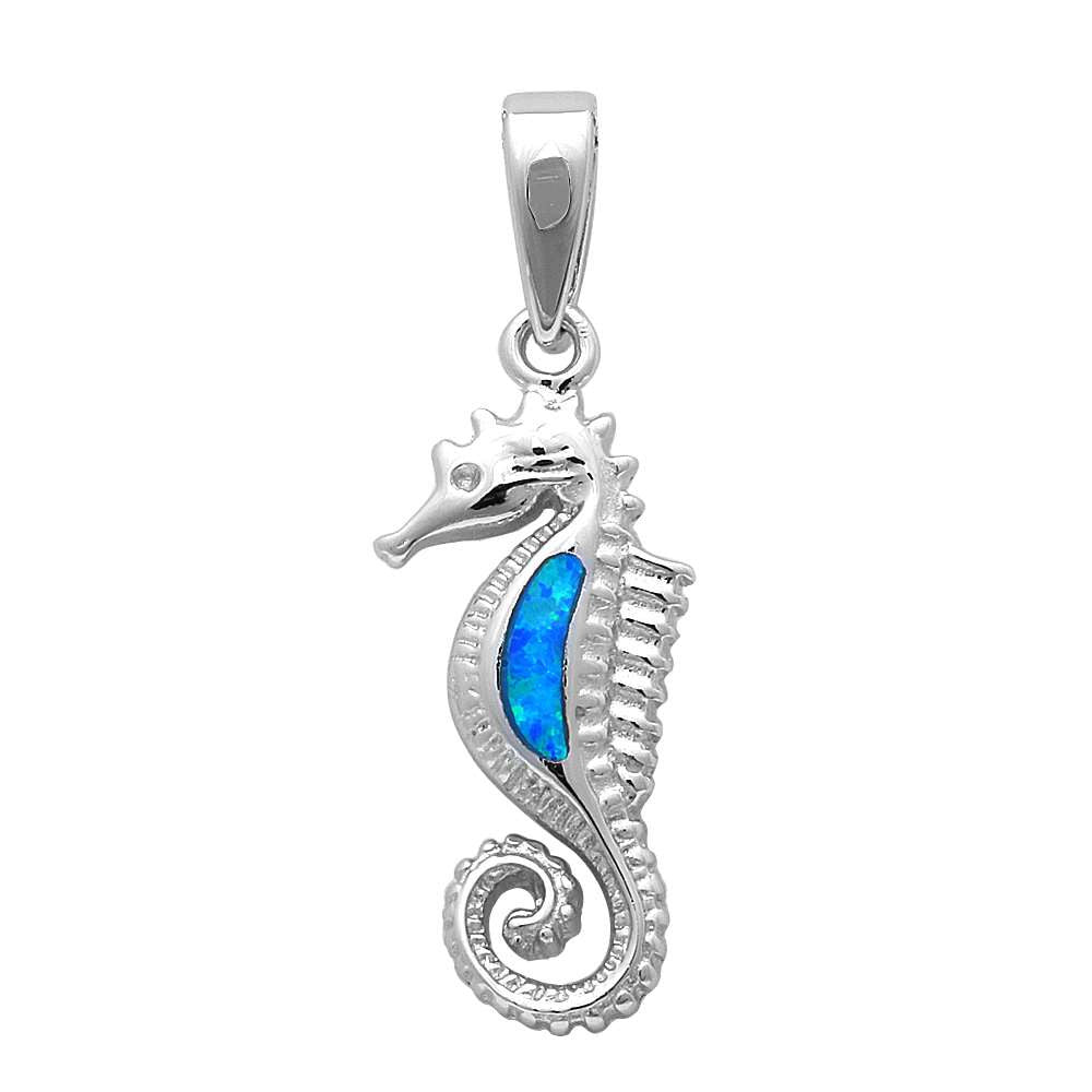 Blue Opal Sea Horse .925 Sterling Silver Pendant