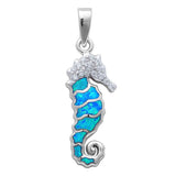 Blue Opal & Cz Sea Horse .925 Sterling Silver Pendant