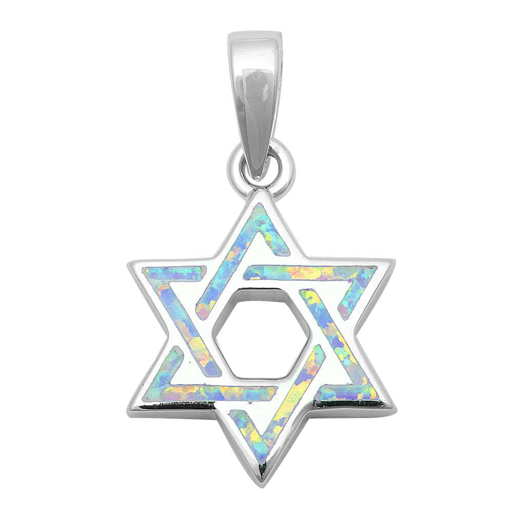 White Opal Star of David .925 Sterling Silver Pendant
