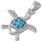 BLUE OPAL FLOWER TURTLE.925Sterling Silver Pendant Necklace