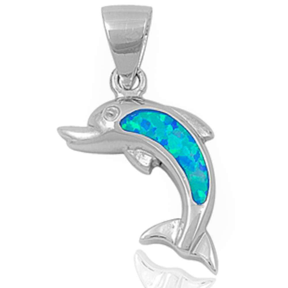 Blue Opal Fish .925 Sterling Silver Pendant