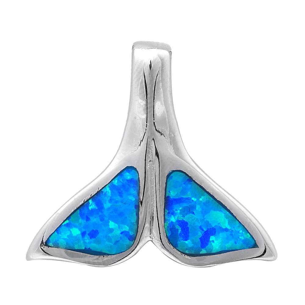 Blue Opal Whale Tail .925 Sterling Silver Pendant