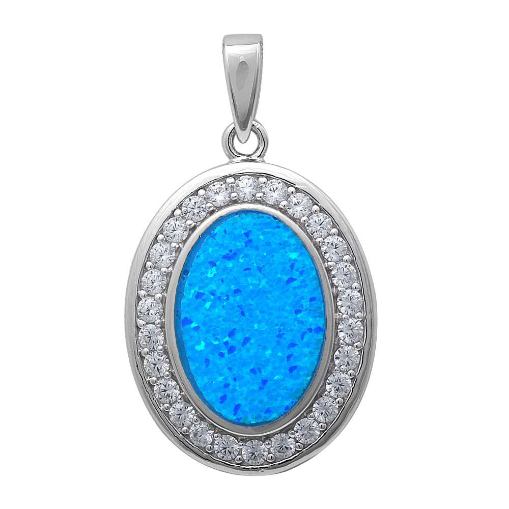 Gorgeous Shape Blue Opal & Cz .925 Sterling Silver Pendant