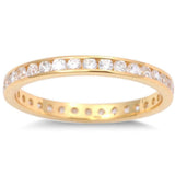 Yellow Gold Plated Cz Eternity Band .925 Sterling Silver Ring