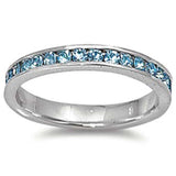  Aquamarine Eternity Band Ring .925 Sterling Silver