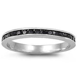  Channel set Black Cubic Zirconia .925 Sterling Silver Eternity Band