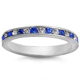 GORGEOUS BLUE & CLEAR Cubic Zirconia ETERNITY .925 Sterling Silver Ring Sizes