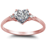 Rose Gold Plated Cubic Zirconia Heart .925 Sterling Silver Ring