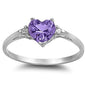 Faceted Amethyst Heart & Cz .925 Sterling Silver Ring Sizes 3-12