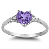 Faceted Amethyst Heart & Cz .925 Sterling Silver Ring
