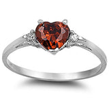 Red Garnet Heart & Cz .925 Sterling Silver Ring