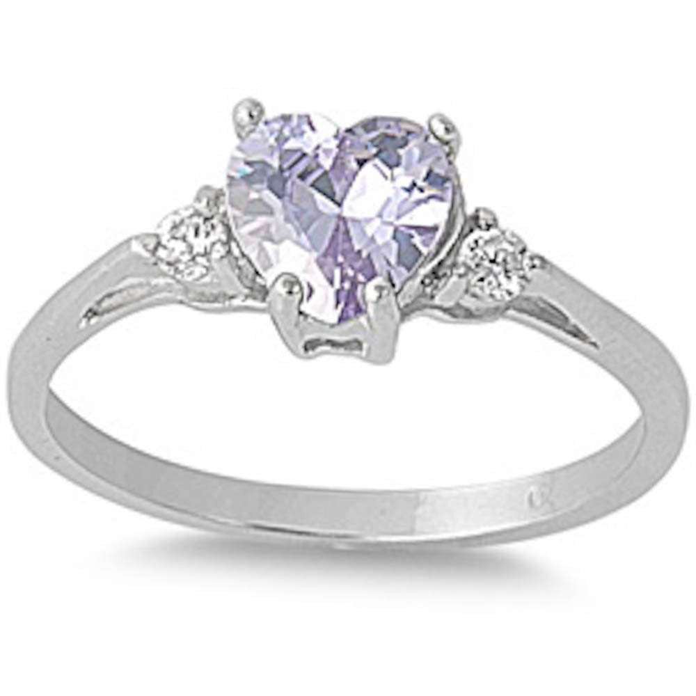 Light Lavender Heart & Cz .925 Sterling Silver Ring Sizes 4-10