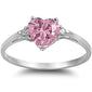 Pink Cz Heart & Cz .925 Sterling Silver Ring Sizes 3-12