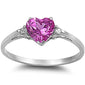 Rose Pink Heart & Cz  .925 Sterling Silver Ring Sizes 3-10