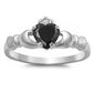 Black Cz Heart Claddagh Ring .925 Sterling Silver Sizes 3-12