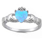 Light Blue Opal Claddagh & Cubic Zirconia .925 Sterling Silver Ring Sizes 5-10