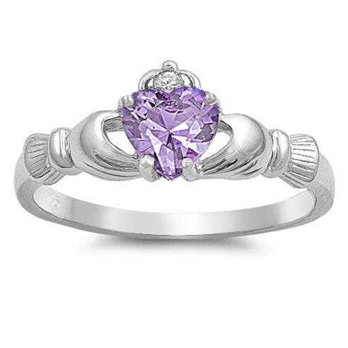 Lavender Heart Claddagh Ring .925 Sterling Silver Sizes 3-12 from Sonara Jewelry | Wholesale