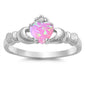 Pink Opal Claddagh & Cubic Zirconia .925 Sterling Silver Ring Sizes 4-12