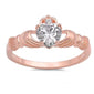 Rose Gold Plated and CZ Claddagh .925 Sterling Silver Ring Sizes 5-12