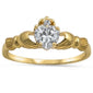 Yellow Gold Plated Irish Claddagh Cz Heart .925 Sterling Silver Ring Sizes 3-12