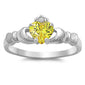 Yellow Topaz & Russian Cz Claddagh .925 Sterling Silver Ring Sizes 4-10