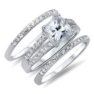 3 Piece Solid Sterling Sterling silver Engagement ring set