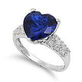 Heart Blue Sapphire & Cz .925 Sterling Silver Ring