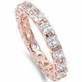 Princess Cut Cz Rose Gold Plated Wedding Band .925 Sterling Silver