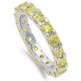 Princess Cut Yellow Cz Eternity Wedding Band .925 Sterling Silver