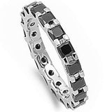 Princess-cut Black Cz Eternity Wedding Band .925 Sterling Silver