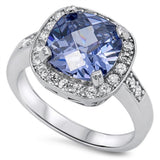  Cushion Tanzanite Halo Ring .925 Sterling Silver Ring