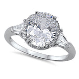 Oval & Baguette Cz .925 Sterling Silver Cocktail Ring Sizes 6-9