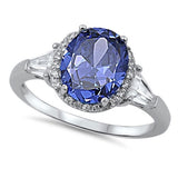 Oval Design Tanzanite & Clear CZ .925 Sterling Silver Ring Sizes 6-9