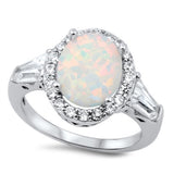 White Fire Opal & Baguette Cz .925 Sterling Silver Ring