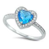 Blue Topaz & CZ Heart .925 Sterling Silver Ring Size 5