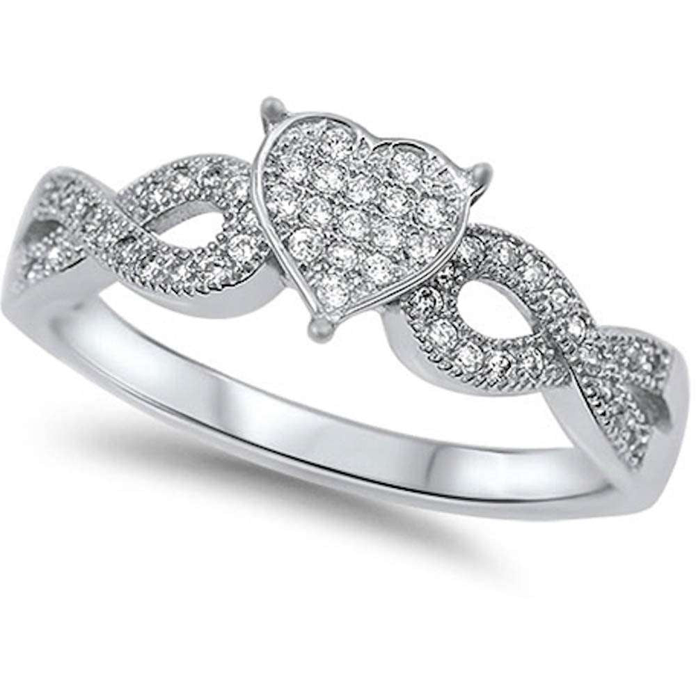 <span>CLOSEOUT!</span>Pave Cz Heart Infinity  .925 Sterling Silver Ring Sizes 4-11