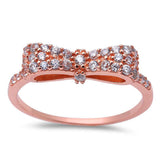 Rose Gold Plated Cubic Zirconia Bow Tie .925 Sterling Silver Ring