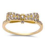 Yellow Gold Plated Cubic Zirconia Bow Tie .925 Sterling Silver Ring Sizes 4-10