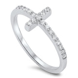 Clear Cz Sideway Cross .925 Sterling Silver Ring